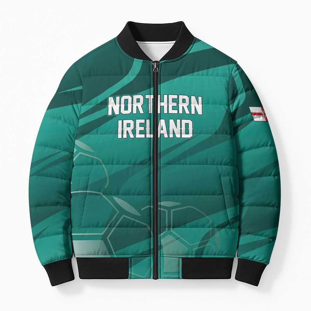 Custom Football 2026 Northern Ireland Bomber Puffer Jacket Green and White Army
