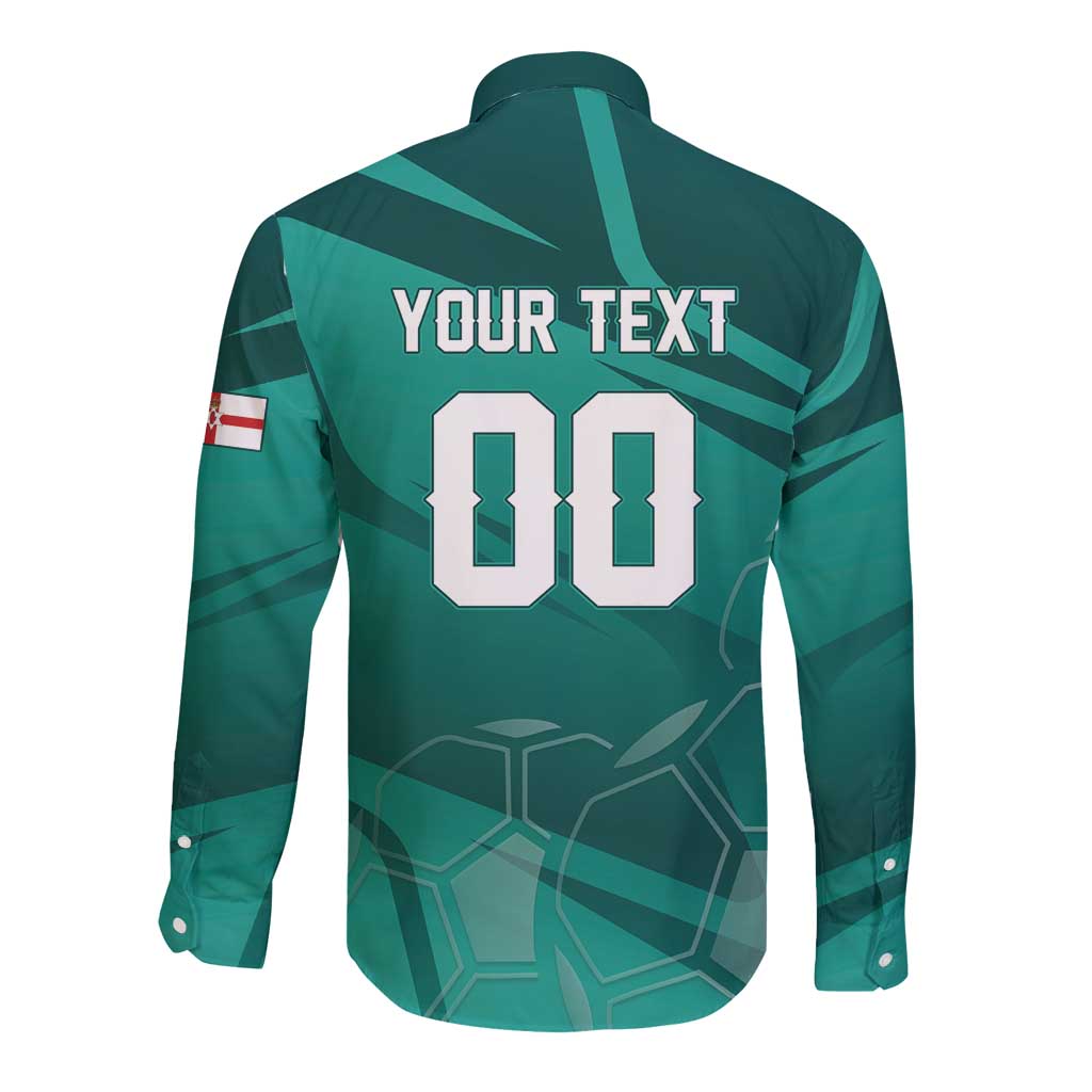Custom Football 2026 Northern Ireland Long Sleeve Button Shirt Green and White Army