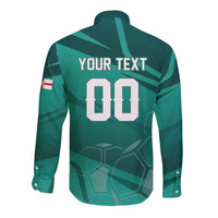 Custom Football 2026 Northern Ireland Long Sleeve Button Shirt Green and White Army