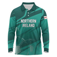 Custom Football 2026 Northern Ireland Long Sleeve Polo Shirt Green and White Army