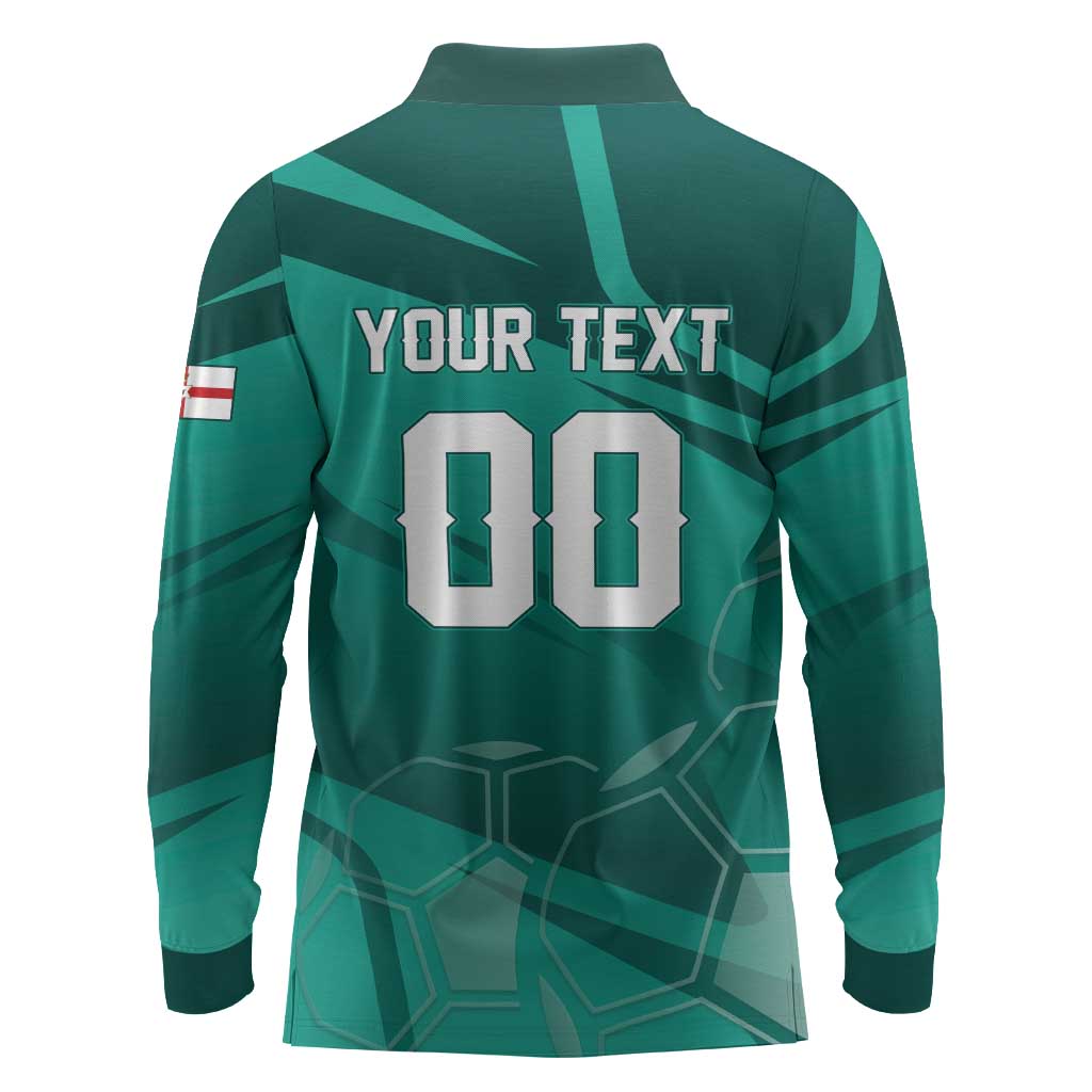 Custom Football 2026 Northern Ireland Long Sleeve Polo Shirt Green and White Army