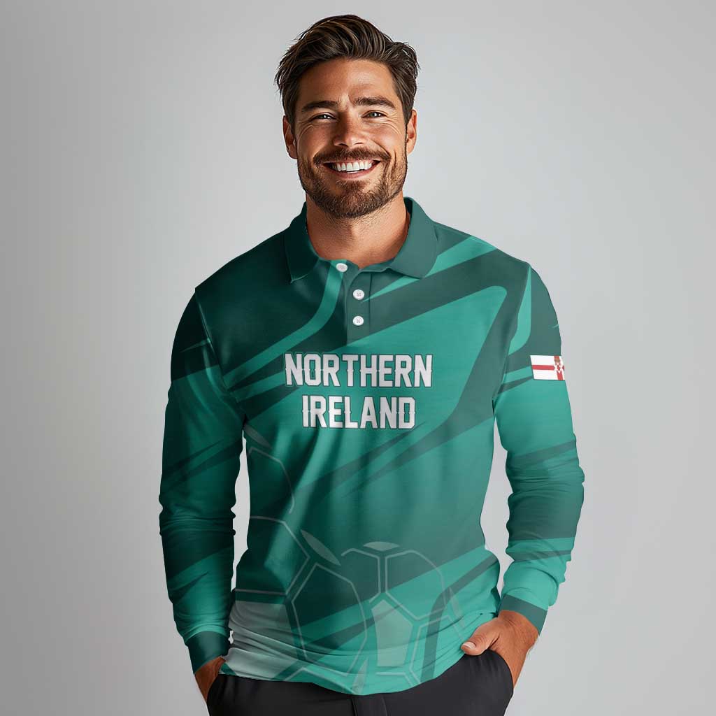 Custom Football 2026 Northern Ireland Long Sleeve Polo Shirt Green and White Army