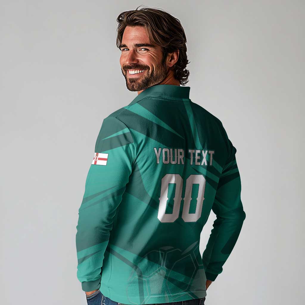 Custom Football 2026 Northern Ireland Long Sleeve Polo Shirt Green and White Army