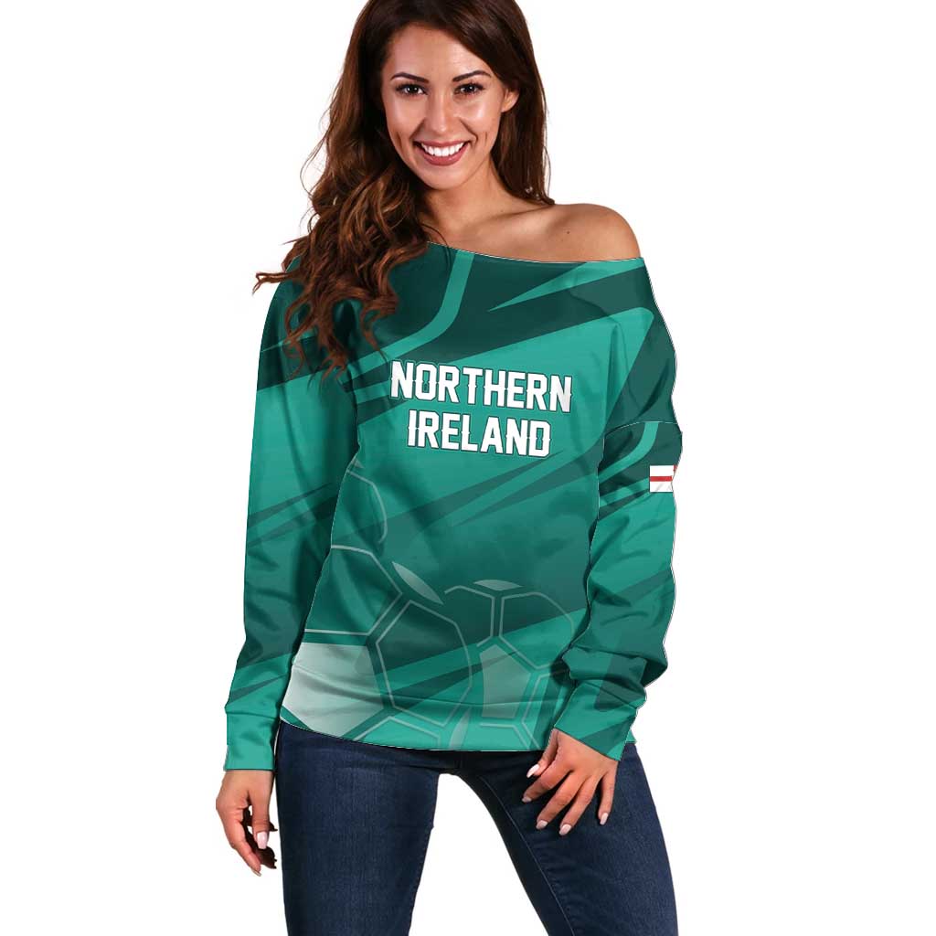 Custom Football 2026 Northern Ireland Off Shoulder Sweater Green and White Army