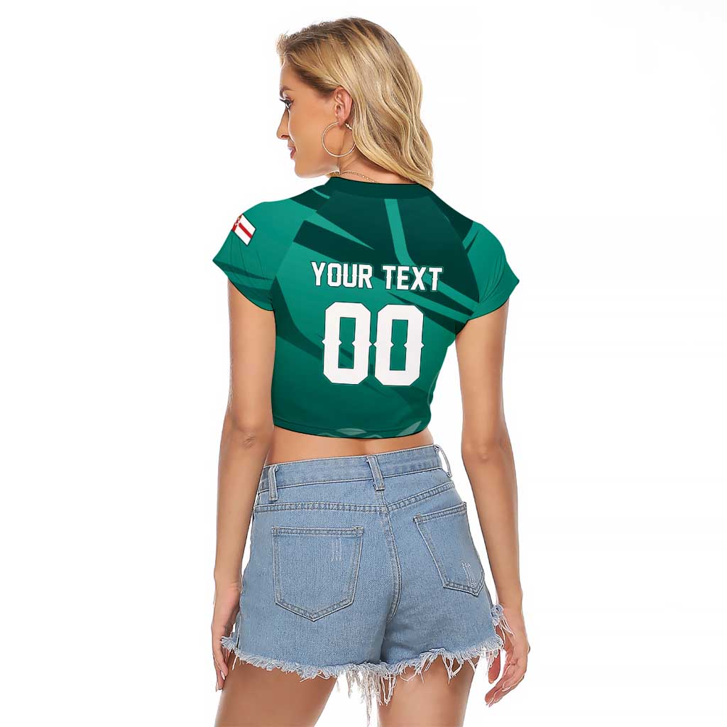 Custom Football 2026 Northern Ireland Raglan Cropped T Shirt Green and White Army