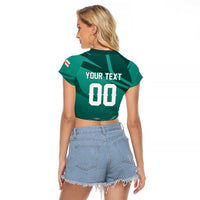 Custom Football 2026 Northern Ireland Raglan Cropped T Shirt Green and White Army
