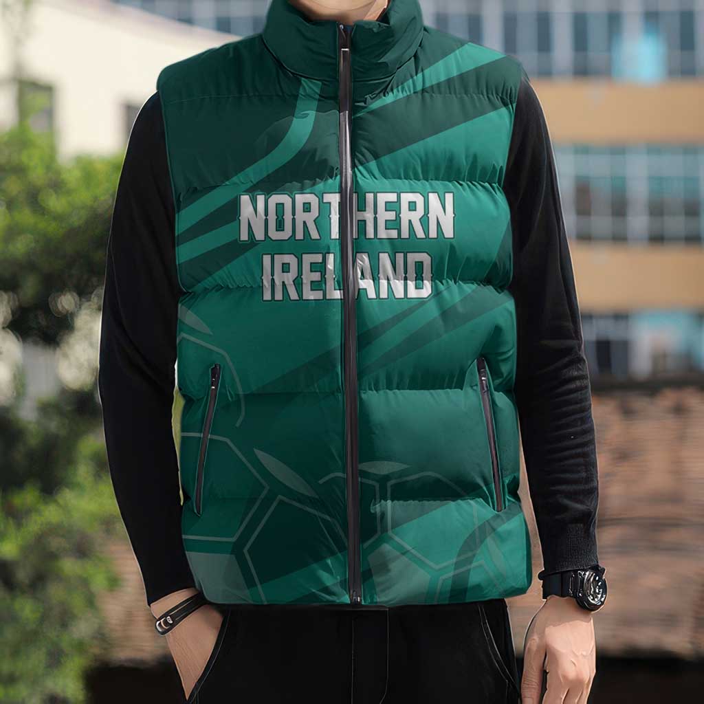 Custom Football 2026 Northern Ireland Sleeveless Puffer Jacket Green and White Army
