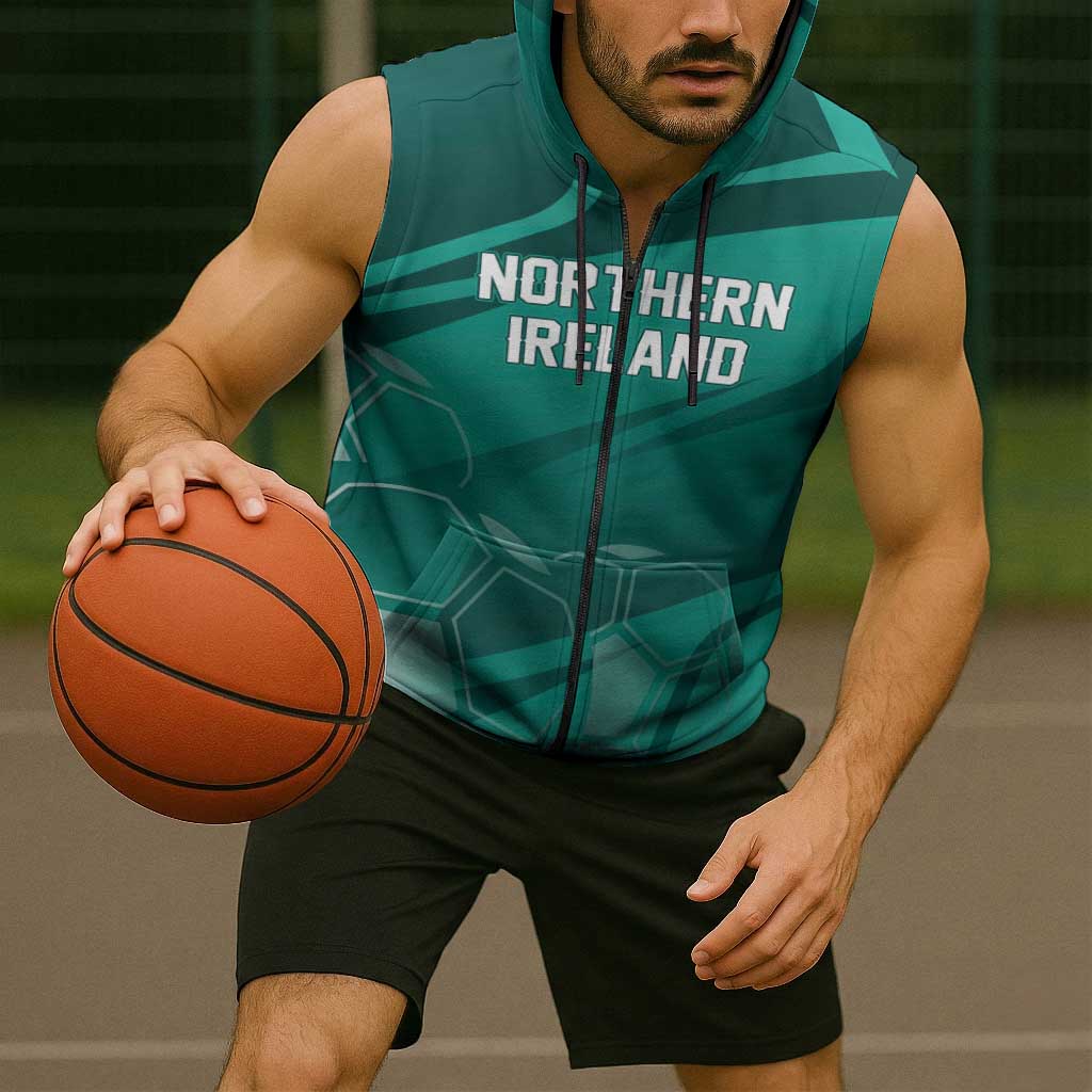 Custom Football 2026 Northern Ireland Sleeveless Zip Hoodie Green and White Army