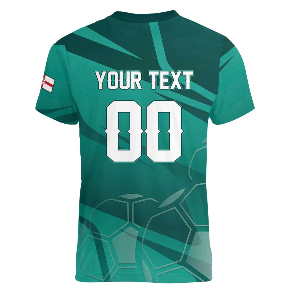Custom Football 2026 Northern Ireland Women V-Neck T-Shirt Green and White Army
