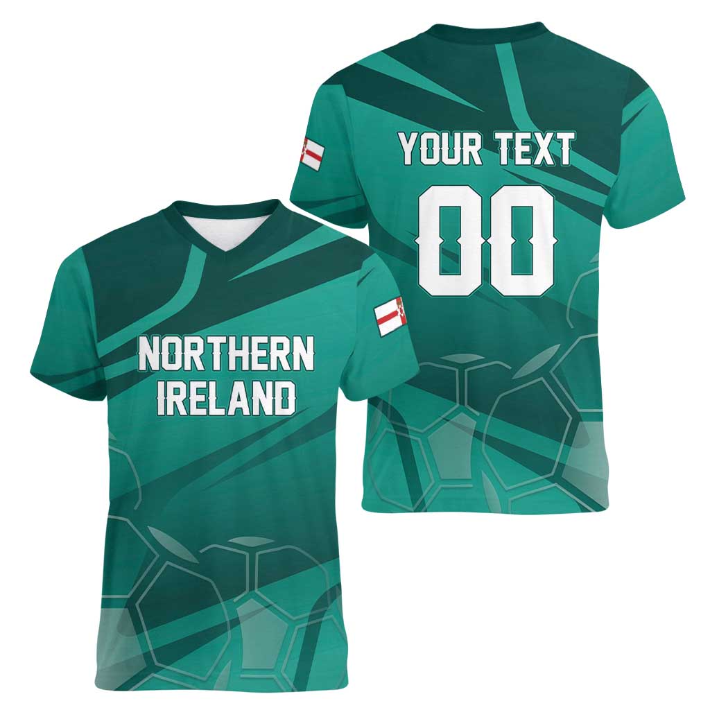Custom Football 2026 Northern Ireland Women V-Neck T-Shirt Green and White Army