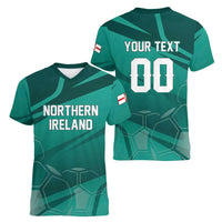 Custom Football 2026 Northern Ireland Women V-Neck T-Shirt Green and White Army