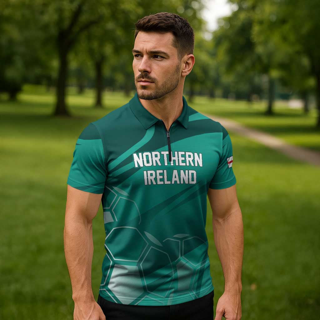 Custom Football 2026 Northern Ireland Zipper Polo Shirt Green and White Army