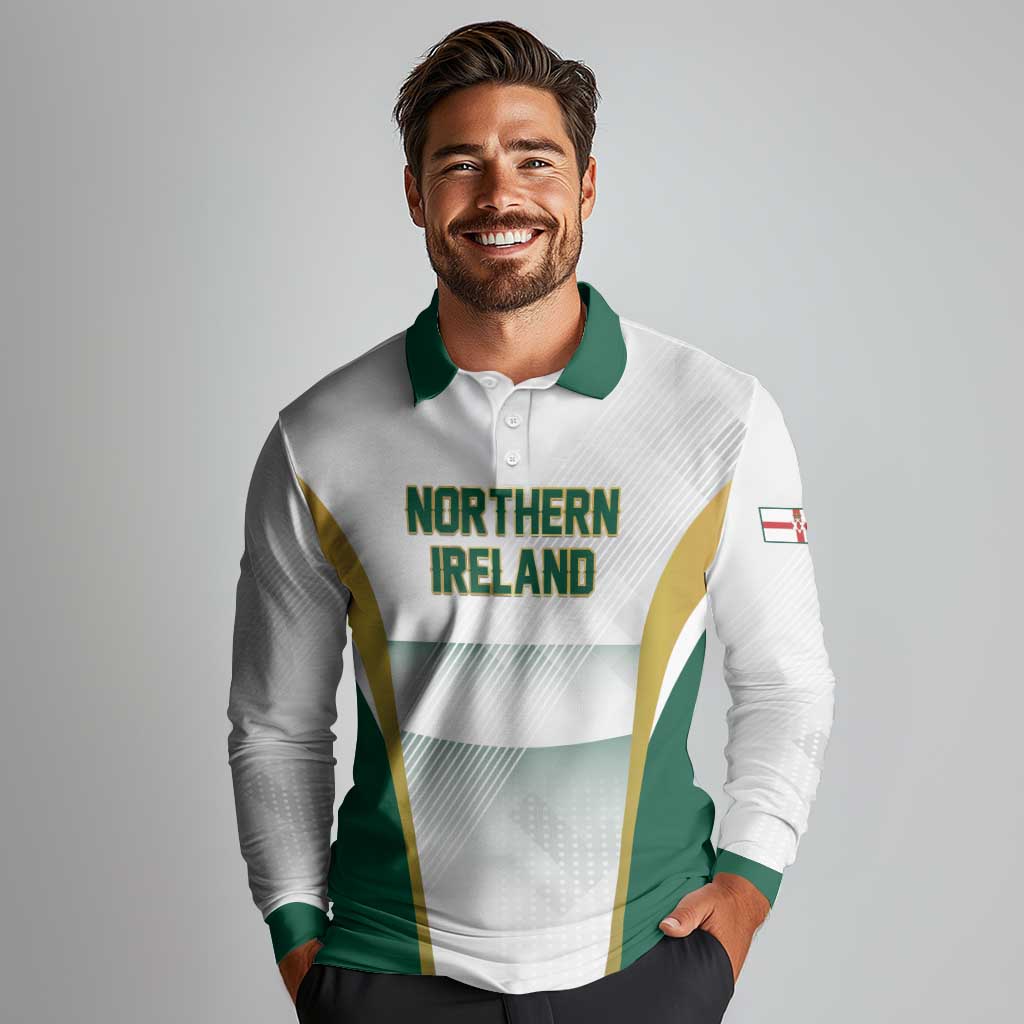 Custom Football 2026 Northern Ireland Long Sleeve Polo Shirt GAWA Norn Iron Go Champion
