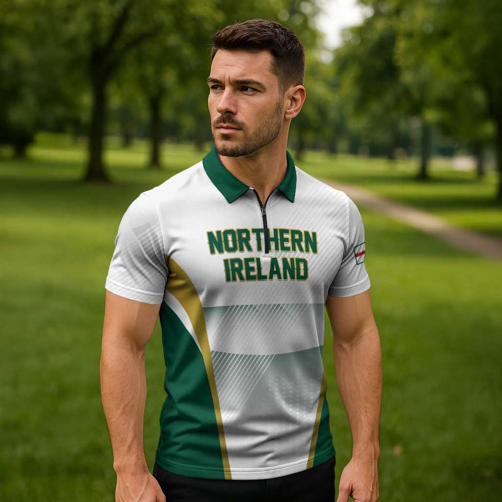 Custom Football 2026 Northern Ireland Zipper Polo Shirt GAWA Norn Iron Go Champion