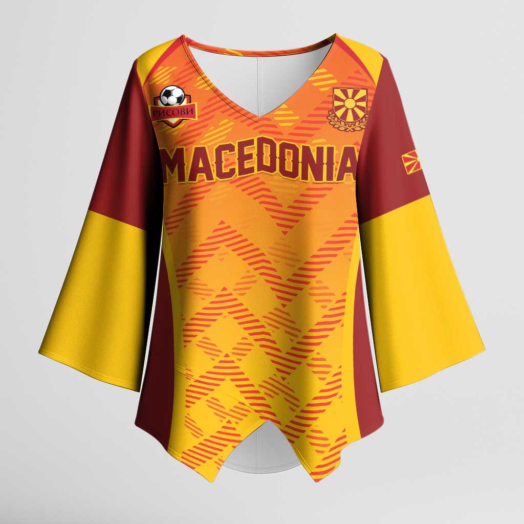 Custom Football 2026 Macedonia Kimono Sleeve Blouse The Red Devils Go Glory