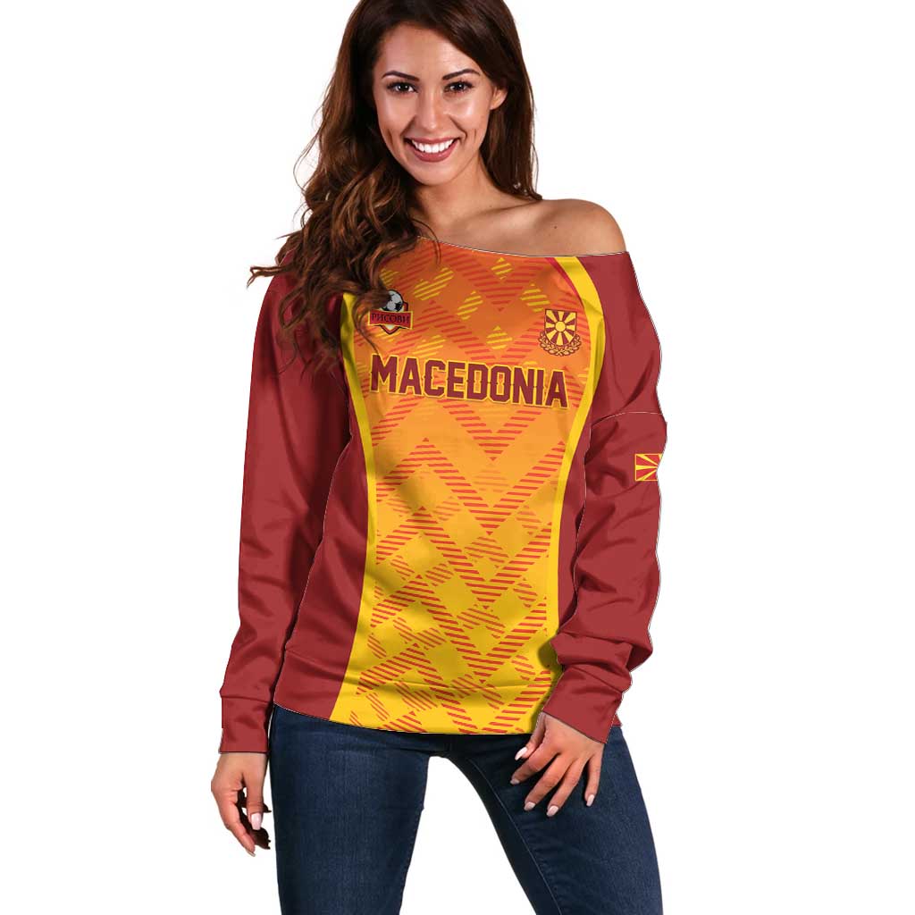 Custom Football 2026 Macedonia Off Shoulder Sweater The Red Devils Go Glory
