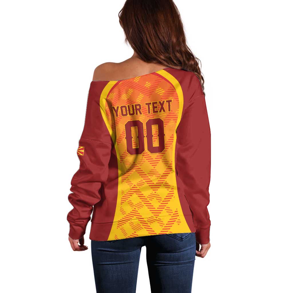Custom Football 2026 Macedonia Off Shoulder Sweater The Red Devils Go Glory