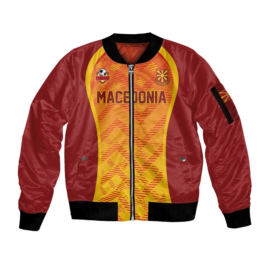 Custom Football 2026 Macedonia Sleeve Zip Bomber Jacket The Red Devils Go Glory