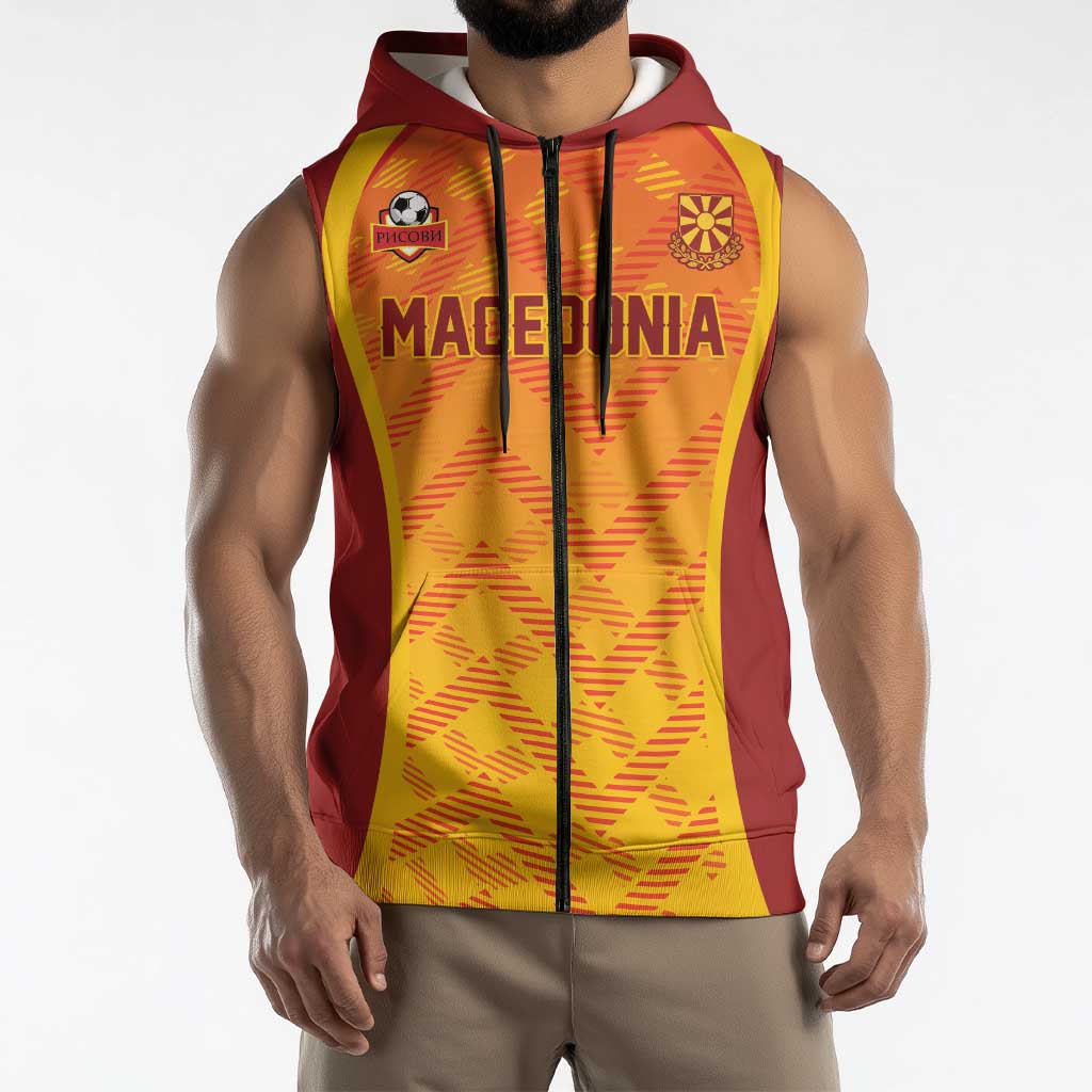 Custom Football 2026 Macedonia Sleeveless Zip Hoodie The Red Devils Go Glory