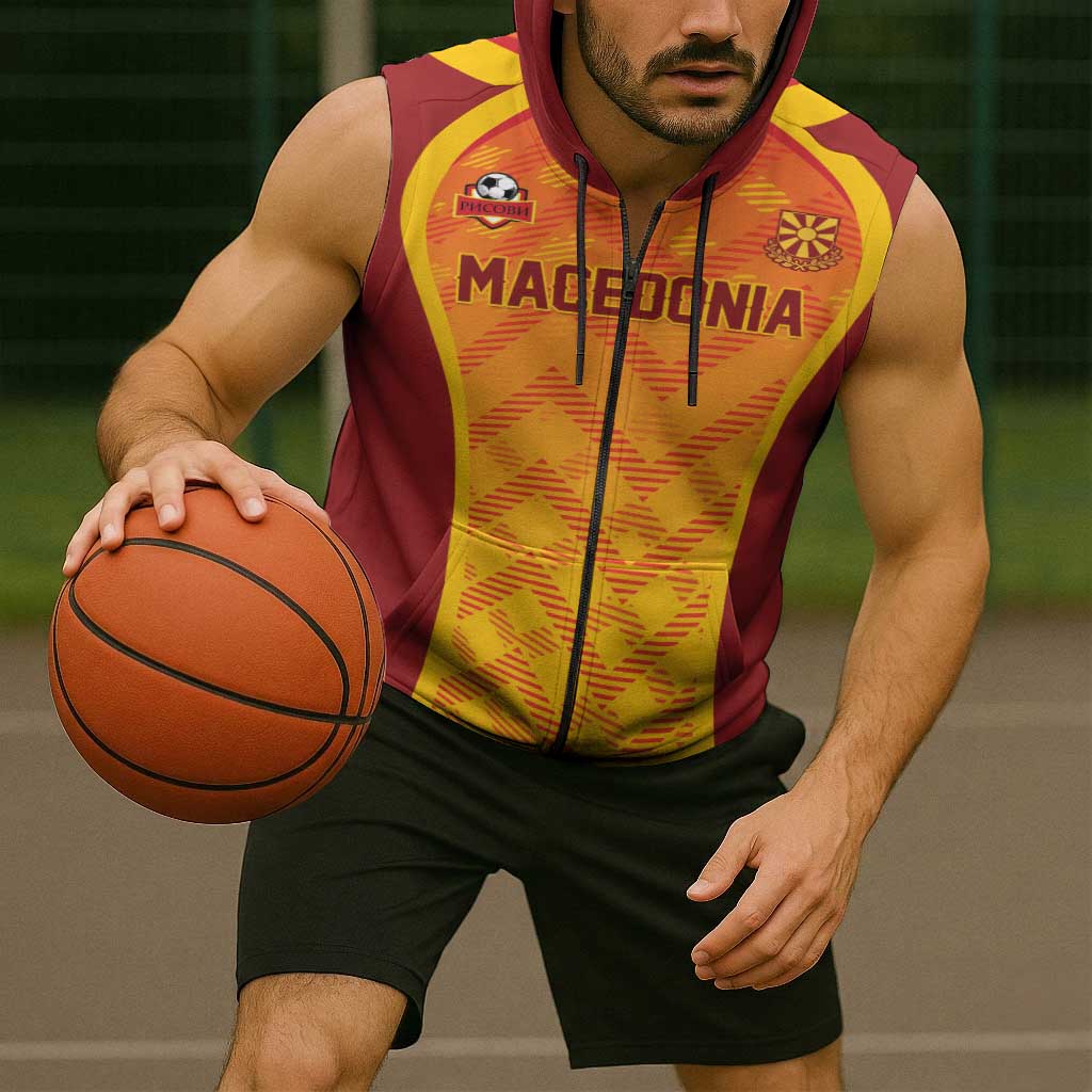 Custom Football 2026 Macedonia Sleeveless Zip Hoodie The Red Devils Go Glory