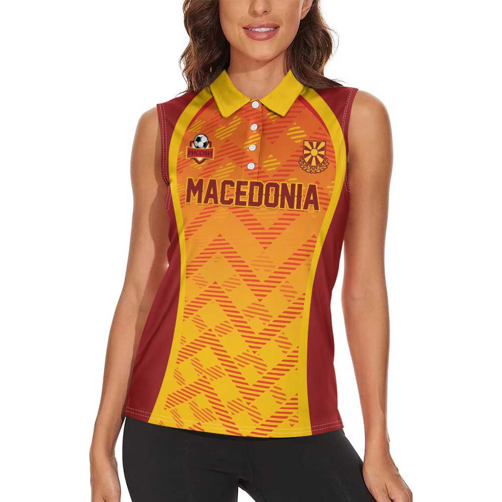 Custom Football 2026 Macedonia Women Sleeveless Polo Shirt The Red Devils Go Glory
