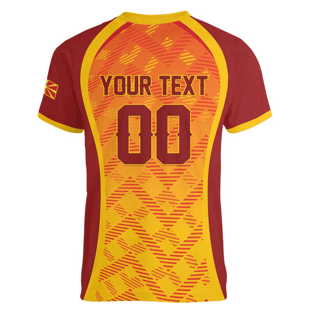 Custom Football 2026 Macedonia Women V-Neck T-Shirt The Red Devils Go Glory