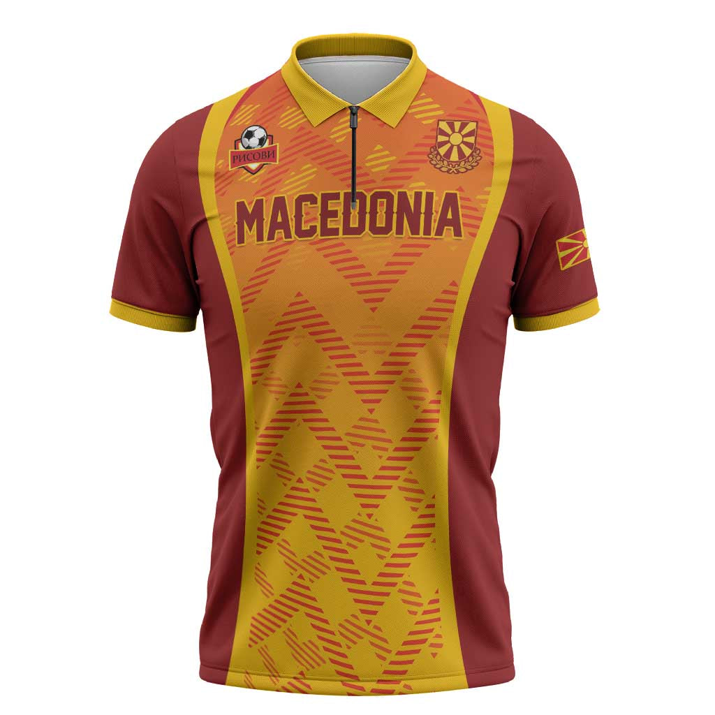 Custom Football 2026 Macedonia Zipper Polo Shirt The Red Devils Go Glory