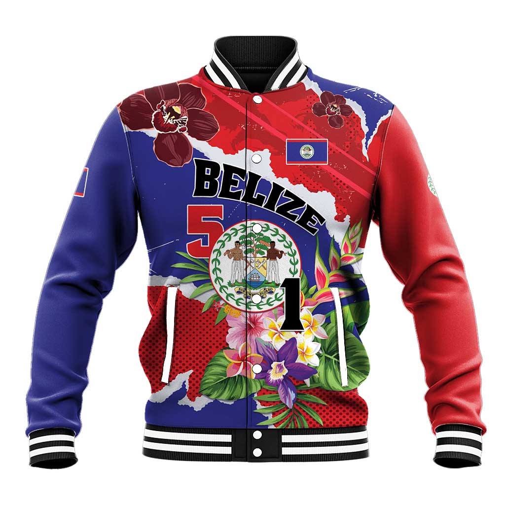 Personalised Belize 501 Tropical Black Orchid Baseball Jacket Grunge Stylized