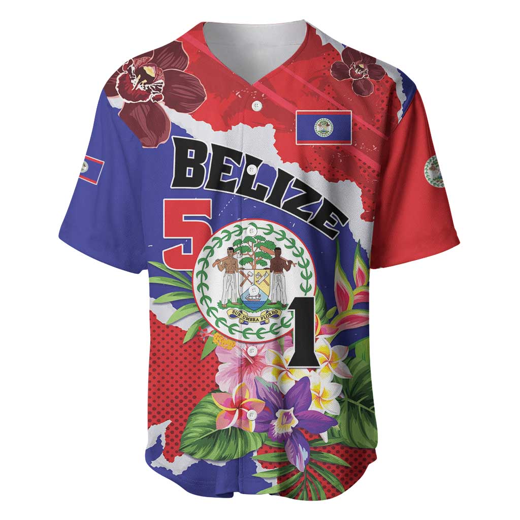 Personalised Belize 501 Tropical Black Orchid Baseball Jersey Grunge Stylized