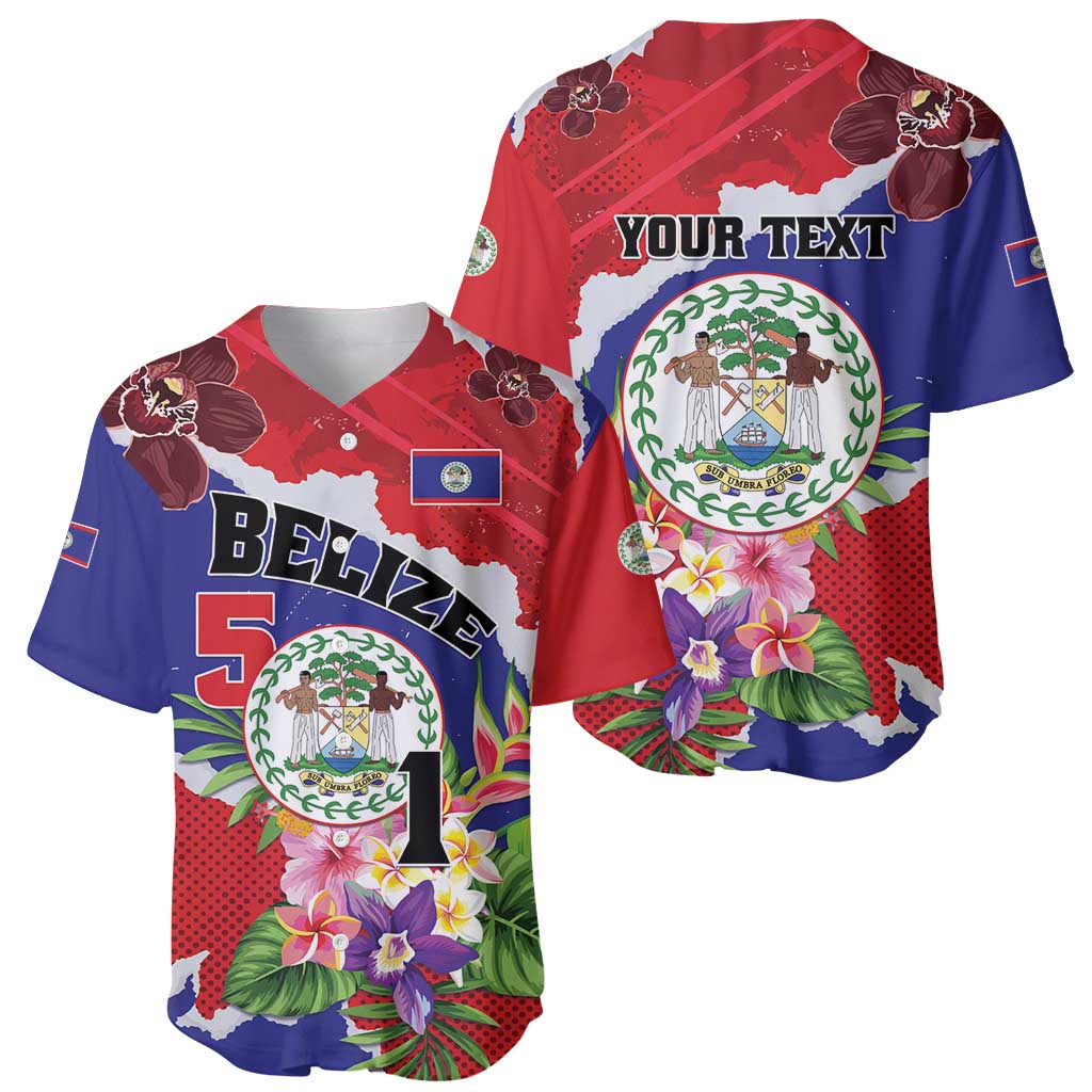 Personalised Belize 501 Tropical Black Orchid Baseball Jersey Grunge Stylized