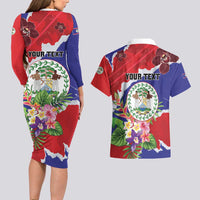 Personalised Belize 501 Tropical Black Orchid Couples Matching Long Sleeve Bodycon Dress and Hawaiian Shirt Grunge Stylized