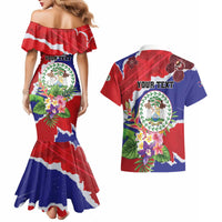 Personalised Belize 501 Tropical Black Orchid Couples Matching Mermaid Dress and Hawaiian Shirt Grunge Stylized