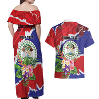 Personalised Belize 501 Tropical Black Orchid Couples Matching Off Shoulder Maxi Dress and Hawaiian Shirt Grunge Stylized