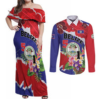 Personalised Belize 501 Tropical Black Orchid Couples Matching Off Shoulder Maxi Dress and Long Sleeve Button Shirt Grunge Stylized