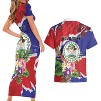 Personalised Belize 501 Tropical Black Orchid Couples Matching Short Sleeve Bodycon Dress and Hawaiian Shirt Grunge Stylized
