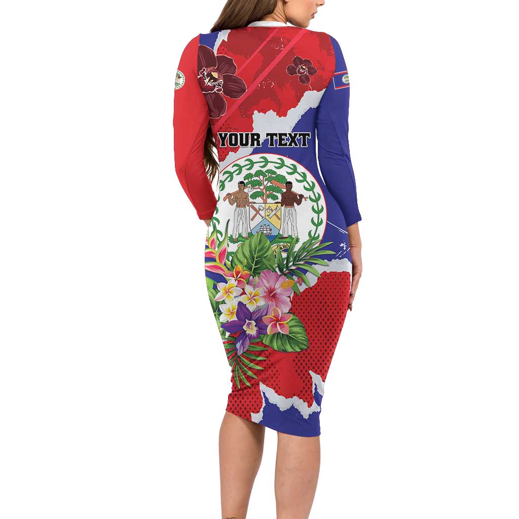 Personalised Belize 501 Tropical Black Orchid Family Matching Long Sleeve Bodycon Dress and Hawaiian Shirt Grunge Stylized