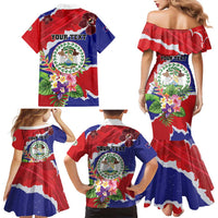 Personalised Belize 501 Tropical Black Orchid Family Matching Mermaid Dress and Hawaiian Shirt Grunge Stylized