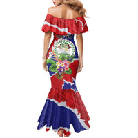 Personalised Belize 501 Tropical Black Orchid Family Matching Mermaid Dress and Hawaiian Shirt Grunge Stylized