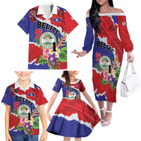 Personalised Belize 501 Tropical Black Orchid Family Matching Off The Shoulder Long Sleeve Dress and Hawaiian Shirt Grunge Stylized