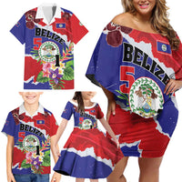 Personalised Belize 501 Tropical Black Orchid Family Matching Off Shoulder Short Dress and Hawaiian Shirt Grunge Stylized
