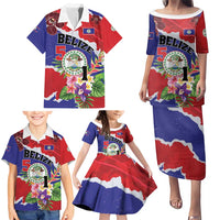 Personalised Belize 501 Tropical Black Orchid Family Matching Puletasi and Hawaiian Shirt Grunge Stylized