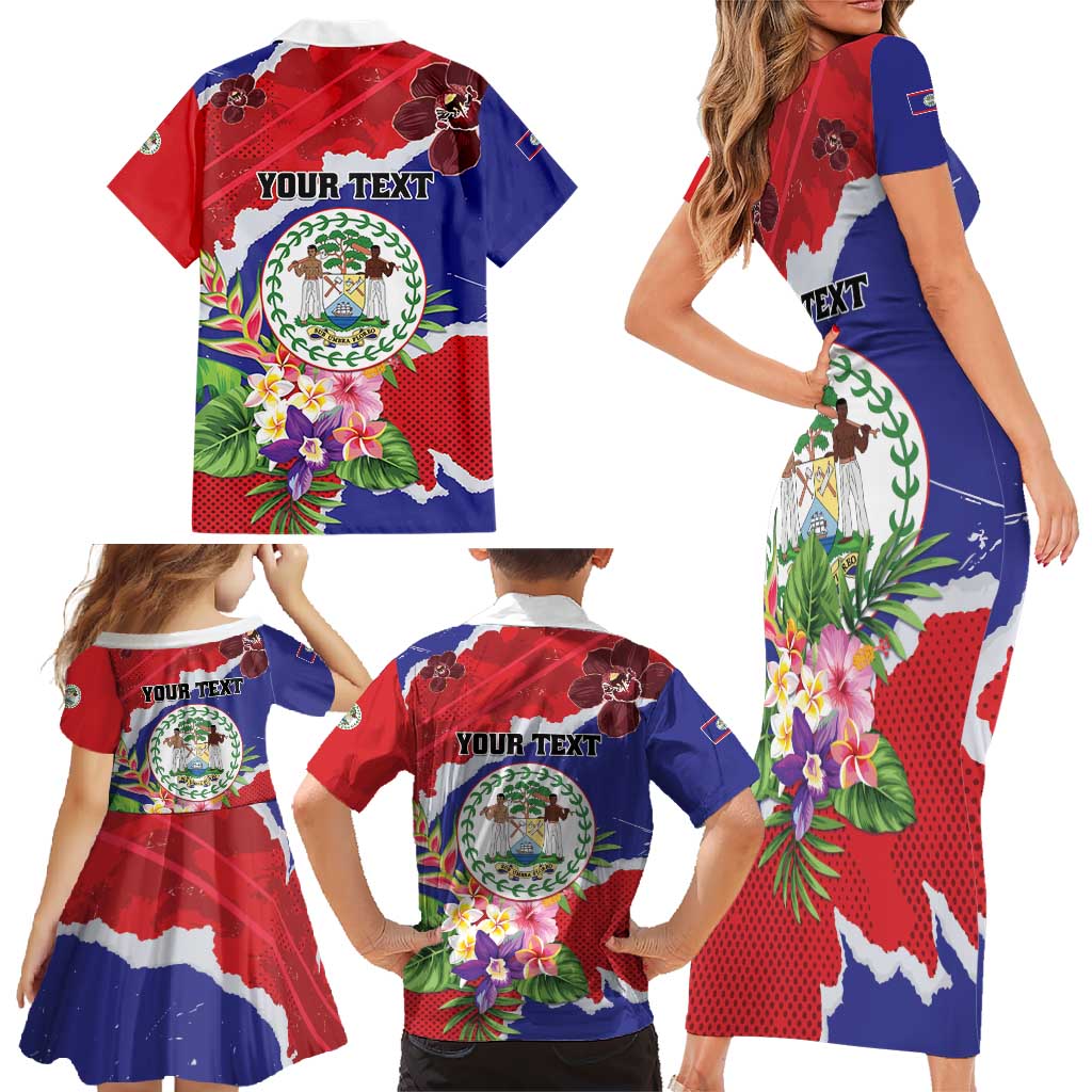 Personalised Belize 501 Tropical Black Orchid Family Matching Short Sleeve Bodycon Dress and Hawaiian Shirt Grunge Stylized