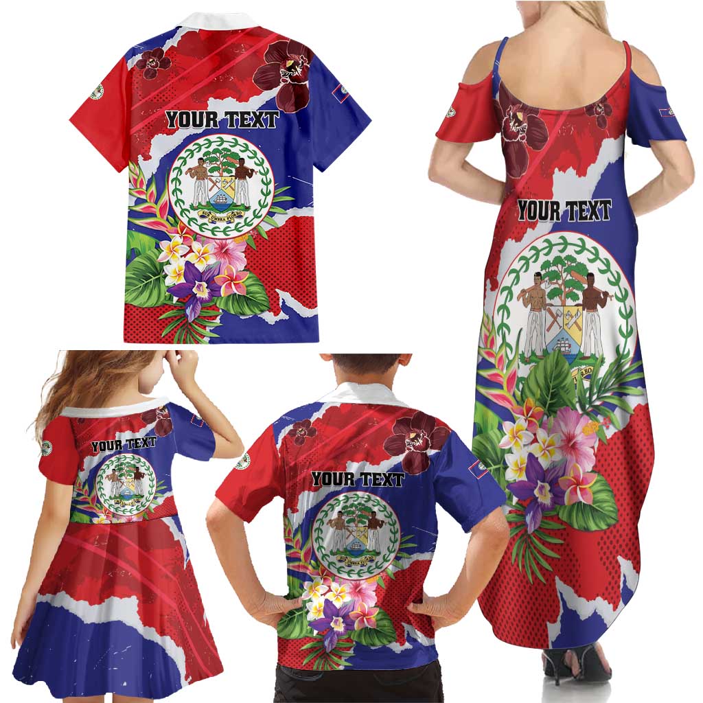 Personalised Belize 501 Tropical Black Orchid Family Matching Summer Maxi Dress and Hawaiian Shirt Grunge Stylized