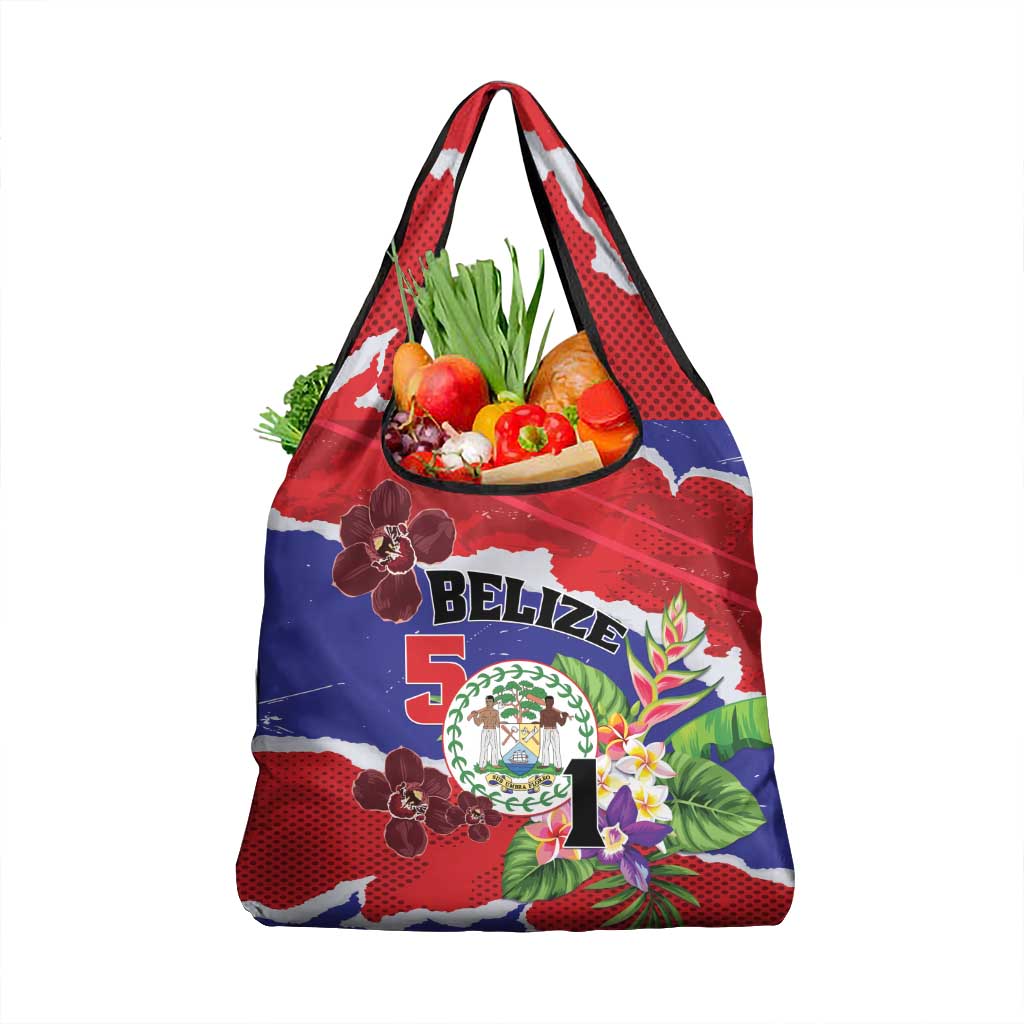 Belize 501 Tropical Black Orchid Grocery Bag Grunge Stylized