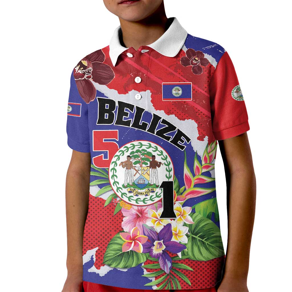 Personalised Belize 501 Tropical Black Orchid Kid Polo Shirt Grunge Stylized
