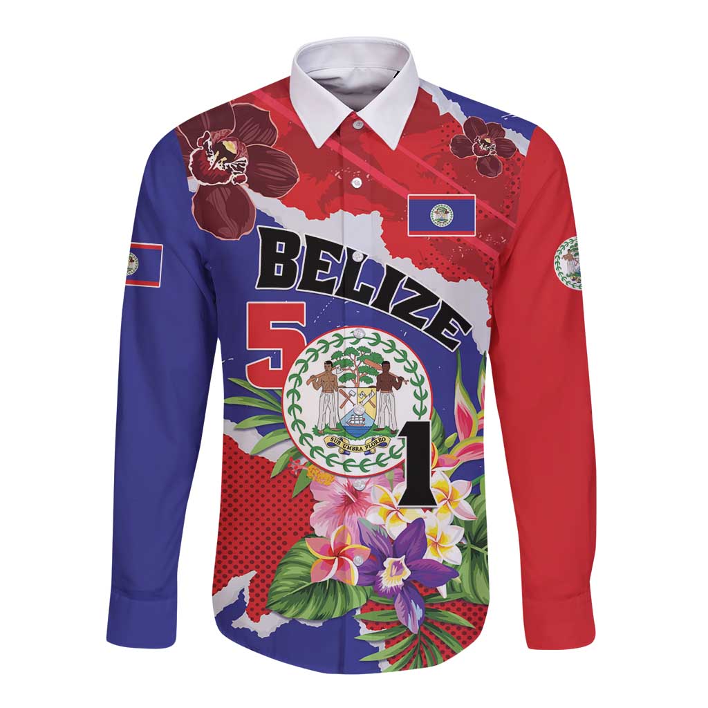 Personalised Belize 501 Tropical Black Orchid Long Sleeve Button Shirt Grunge Stylized