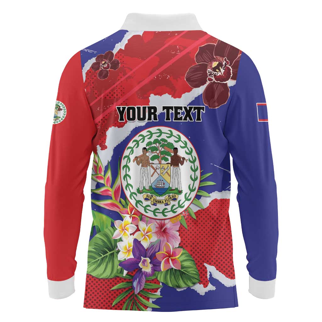 Personalised Belize 501 Tropical Black Orchid Long Sleeve Polo Shirt Grunge Stylized