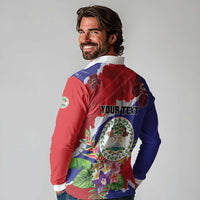 Personalised Belize 501 Tropical Black Orchid Long Sleeve Polo Shirt Grunge Stylized