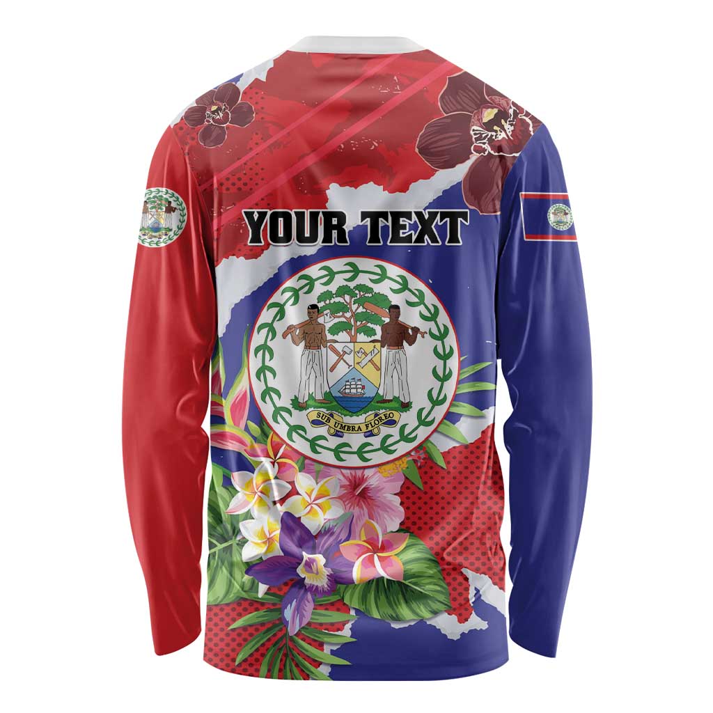 Personalised Belize 501 Tropical Black Orchid Long Sleeve Shirt Grunge Stylized