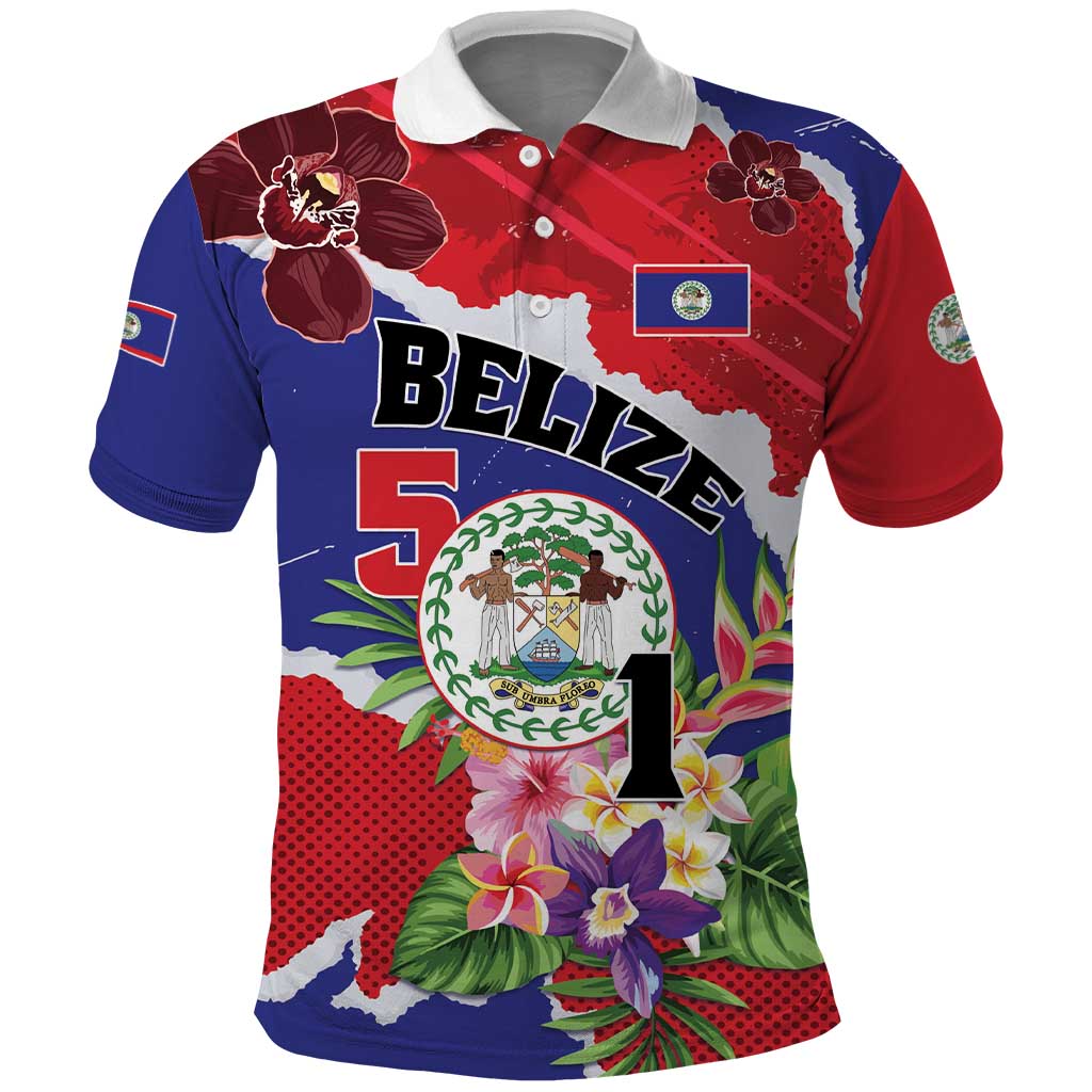 Personalised Belize 501 Tropical Black Orchid Polo Shirt Grunge Stylized